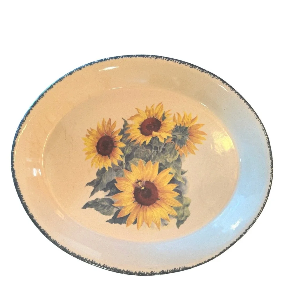 Home & Garden Party Sunflower Bumblebee Oval Serving Platter USA 2001 13